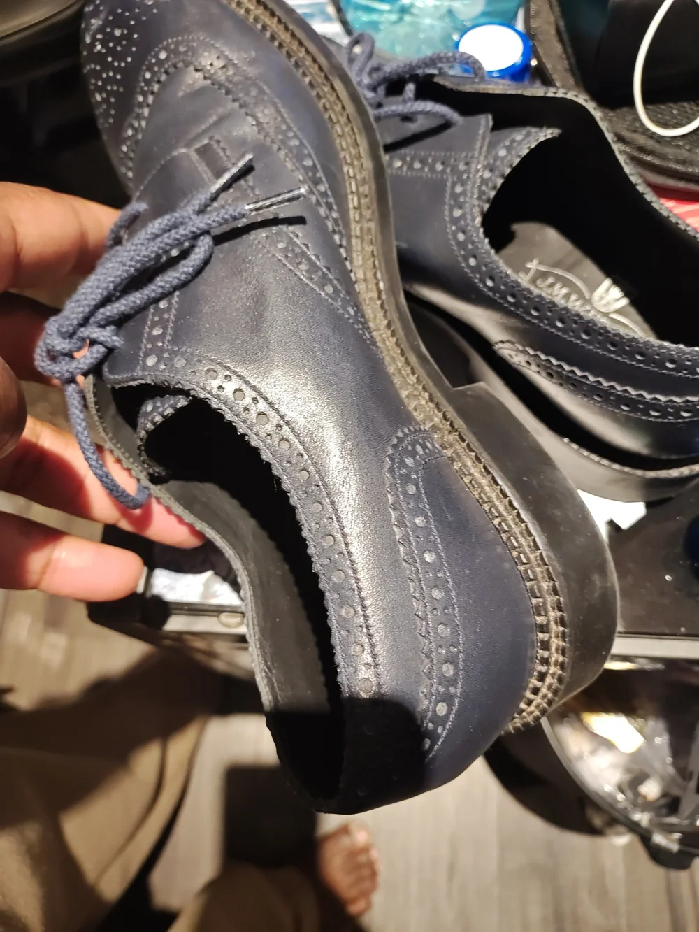 Men's Navy Leather Wingtip Derby Shoes - Classic Brogue Finish
